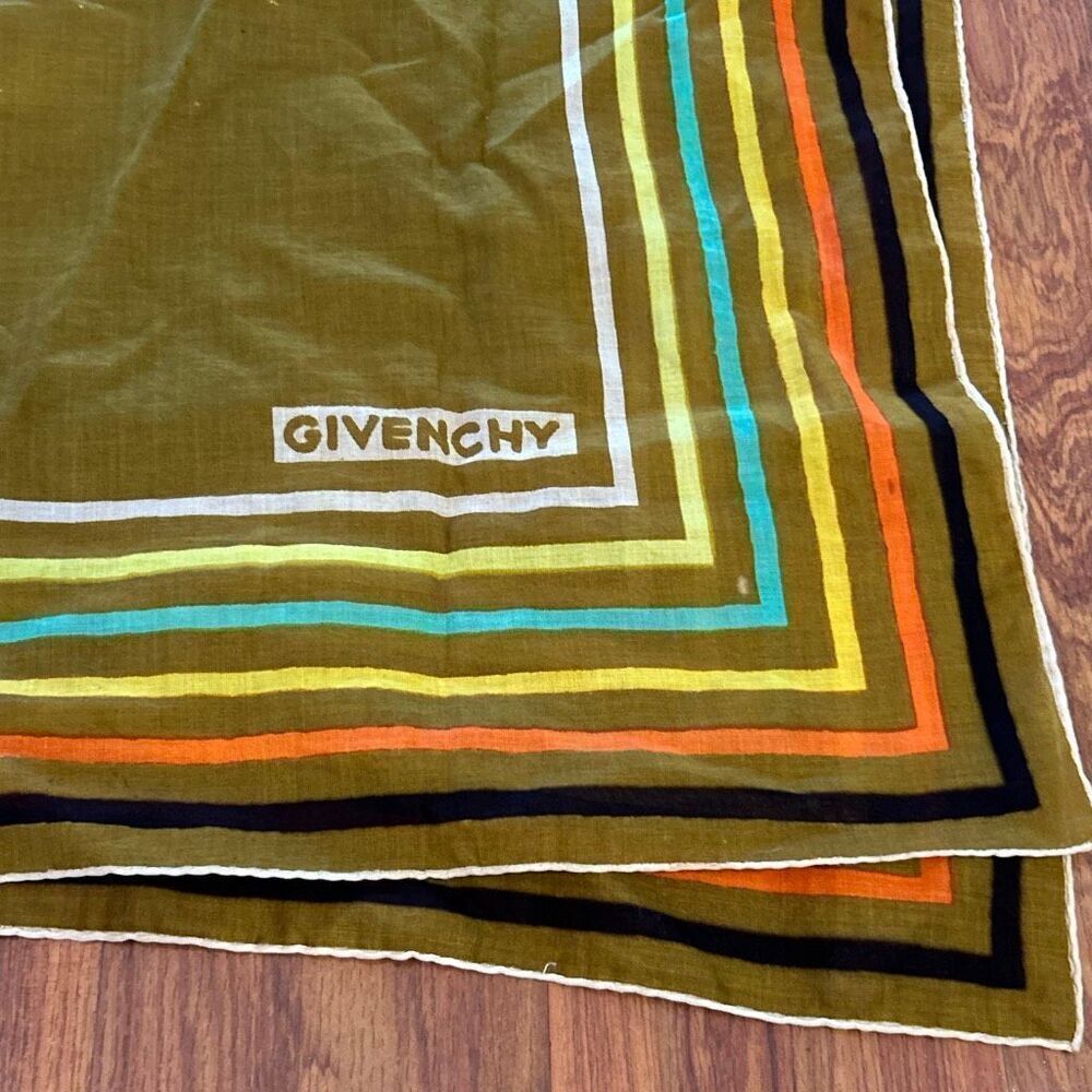 vintage Givenchy cotton scarf gold green as is